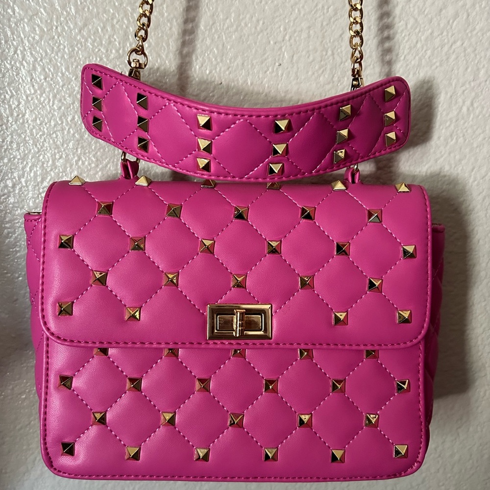 Hot pink pyramid rivet purse